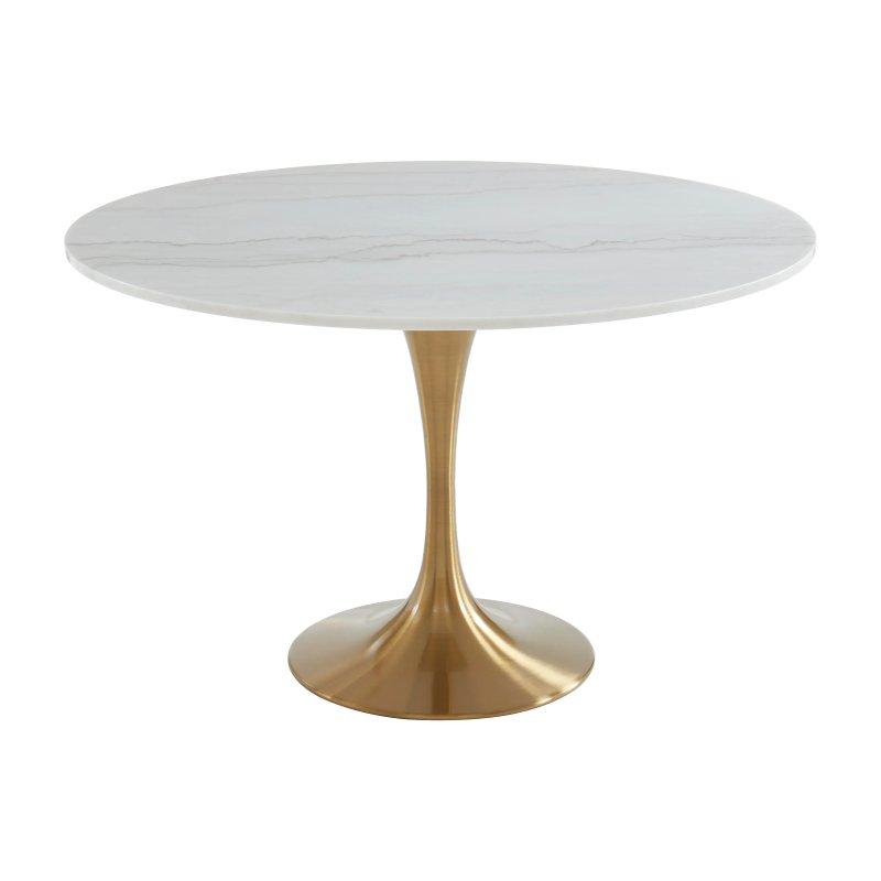 Beyaz Mermerli Gold Metal Ayaklı Yuvarlak Yemek Masası 120 cm - 83353