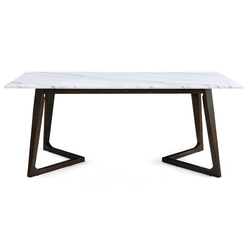 Beyaz Mermerli Modern Yemek Masası 180x90 cm Siyah Ahşap Ayaklı - 84877