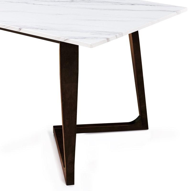 Beyaz Mermerli Modern Yemek Masası 180x90 cm Siyah Ahşap Ayaklı - 84877