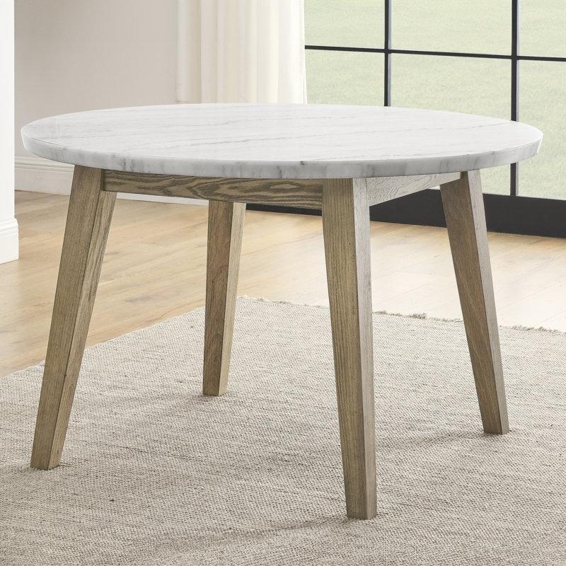 Beyaz Mermerli Yuvarlak İskandinav Yemek Masası 122 cm - 87256