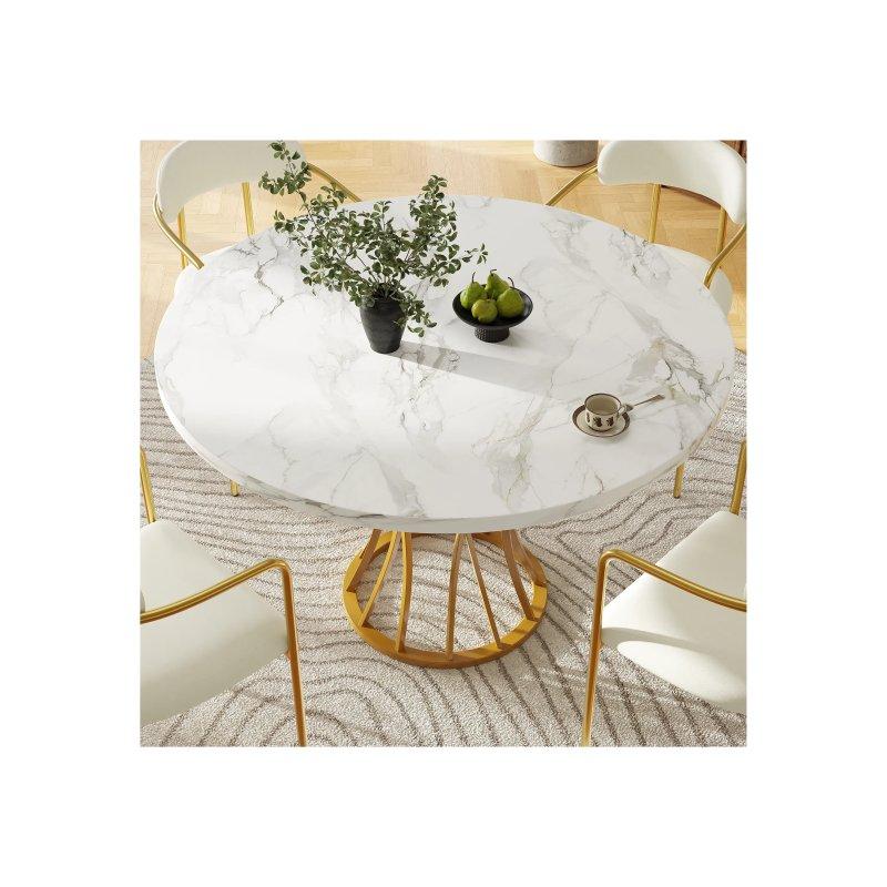 Beyaz Mermerli Yuvarlak Mutfak Masası 80x80 cm Gold Metal Ayaklı - 88543