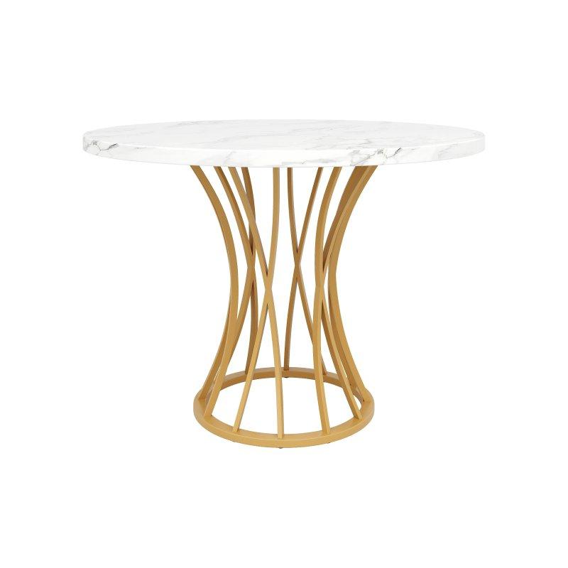 Beyaz Mermerli Yuvarlak Mutfak Masası 80x80 cm Gold Metal Ayaklı - 88543