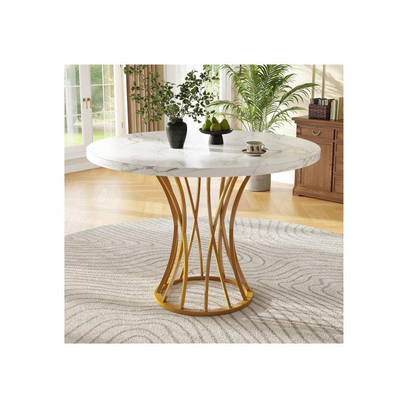 Beyaz Mermerli Yuvarlak Mutfak Masası 80x80 cm Gold Metal Ayaklı - 88543 Beyaz Mermerli Yuvarlak Mutfak Masası 80x80 cm Gold Metal Ayaklı - 88543