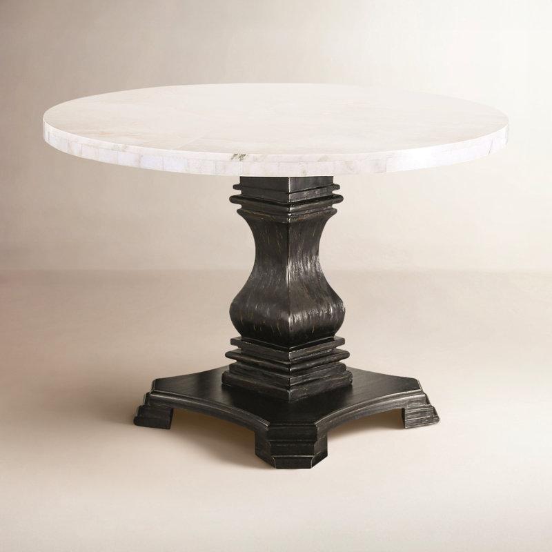 Beyaz Mermerli Yuvarlak Yemek Masası Siyah Ahşap Ayaklı - 84289