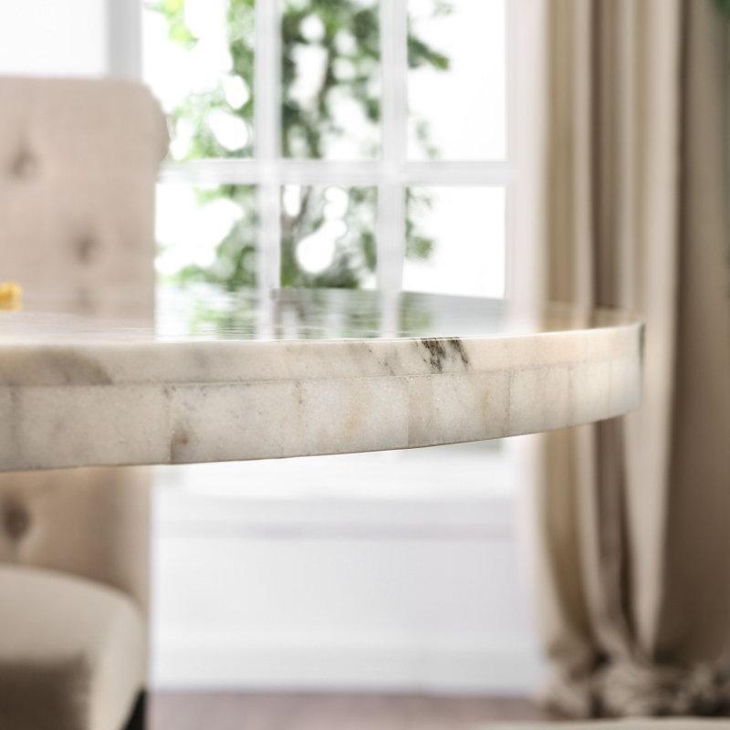 Beyaz Mermerli Yuvarlak Yemek Masası Siyah Ahşap Ayaklı - 84289