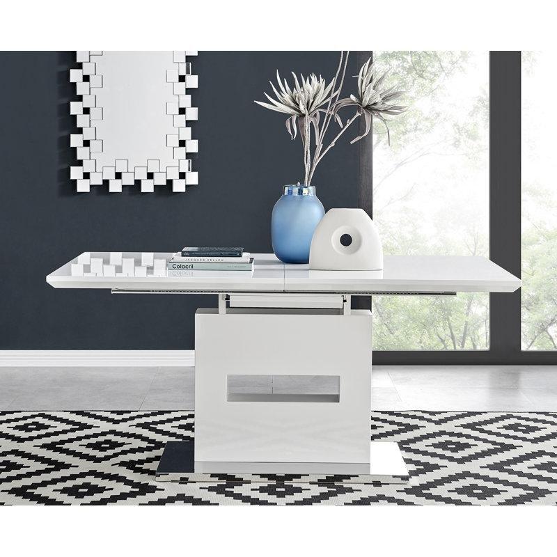 Beyaz Parlak Endüstriyel Ahşap Açılır Yemek Masası 160-200 cm - 83554