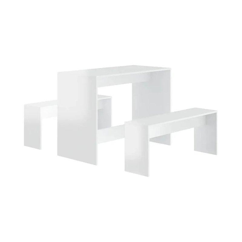 Beyaz Parlak Endüstriyel Ahşap Mutfak Masası 102x50x75 cm Benchli Takım - 88582