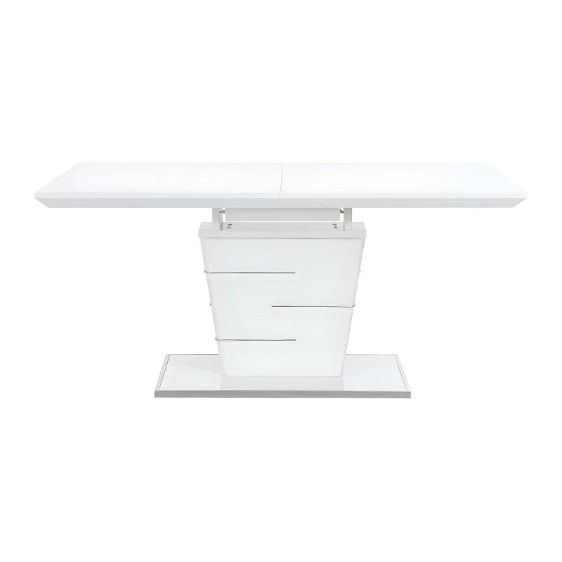 Beyaz Parlak MDF Açılır Yemek Masası 160 cm Merkezi Ayaklı Alüminyum Şeritli - 83269