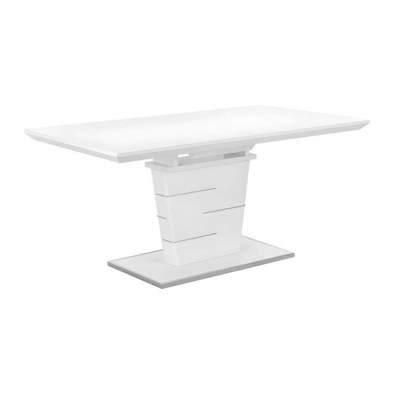 Beyaz Parlak MDF Açılır Yemek Masası 160 cm Merkezi Ayaklı Alüminyum Şeritli - 83269