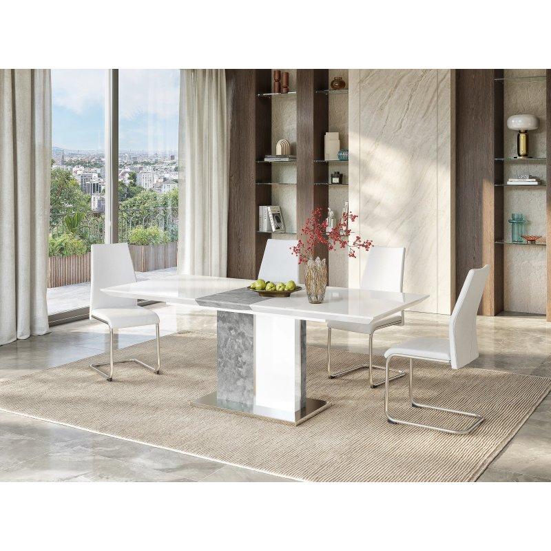 Beyaz Parlak ve Beton Görünümlü Açılır Yemek Masası 160 cm - 83332