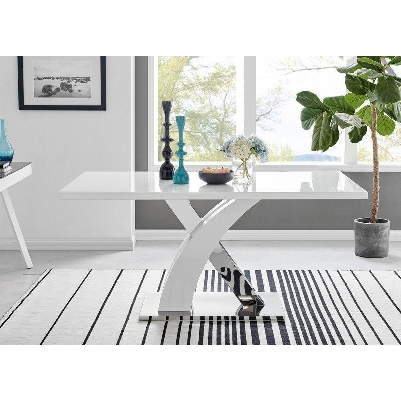Beyaz Parlak Yüzeyli Chrome Metal Ayaklı 6 Kişilik Yemek Masası 160x90 cm - 84094