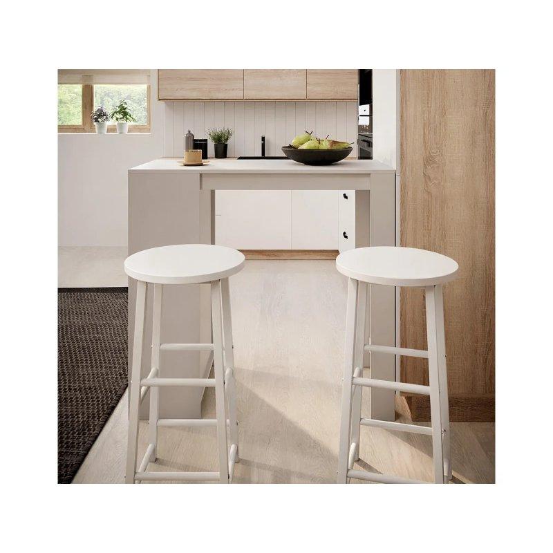 Beyaz Raflı Bar Tipi Mutfak Masası 110x50x103 cm ve 2 Tabure Seti - 88585