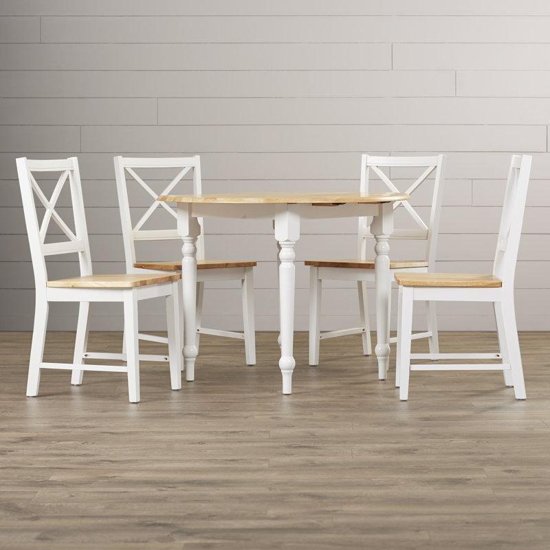 Beyaz Rubberwood Katlanır Mutfak Masası 4 Sandalyeli Yuvarlak Açılır Yemek Seti - 85348.0
