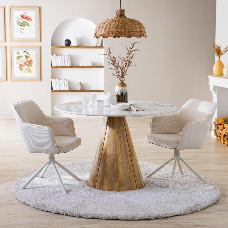Beyaz Seramik Yüzeyli Yuvarlak Yemek Masası 120 cm - 83854