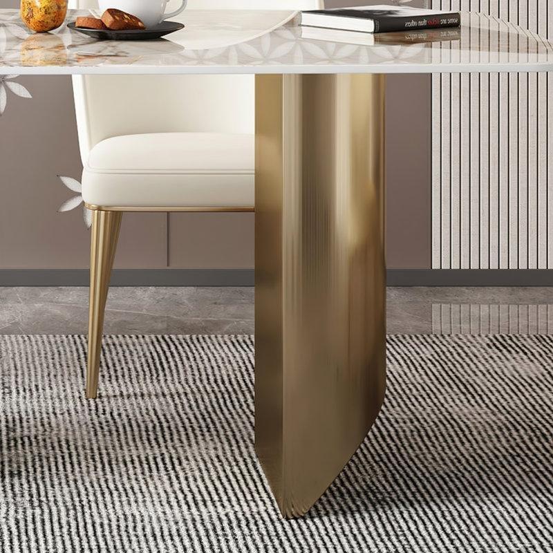 Beyaz Sinterli Taş Yemek Masası 160 cm Gold Metal Ayaklı - 84262