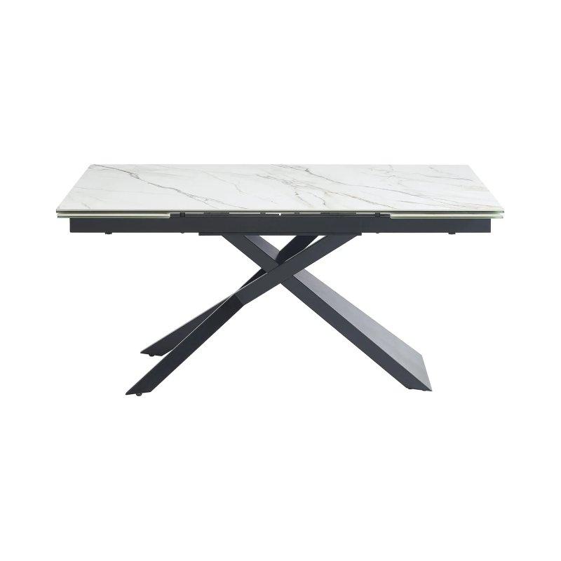 Beyaz Siyah Mermer Desenli Seramik Cam Açılır Yemek Masası 200 cm - 83236