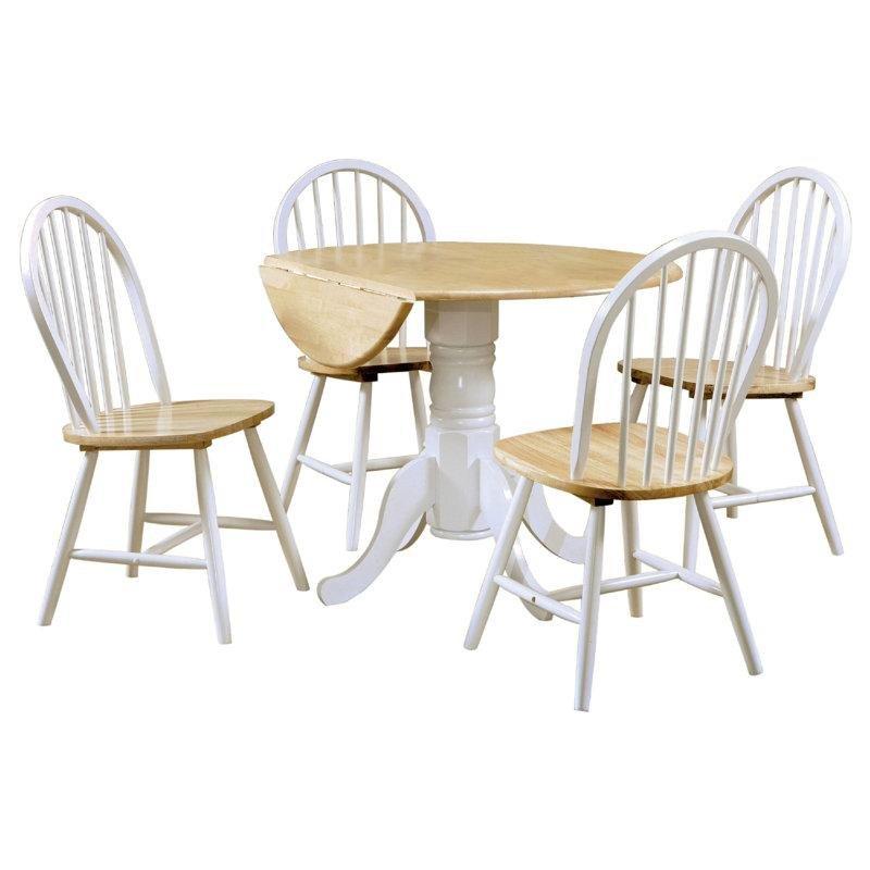 Beyaz ve Kahverengi Yuvarlak Katlanır Mutfak Masası 4 Sandalyeli Set - 85393.0