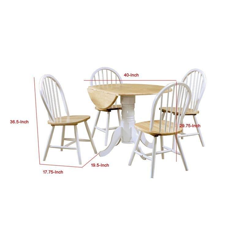 Beyaz ve Kahverengi Yuvarlak Katlanır Mutfak Masası 4 Sandalyeli Set - 85393.0