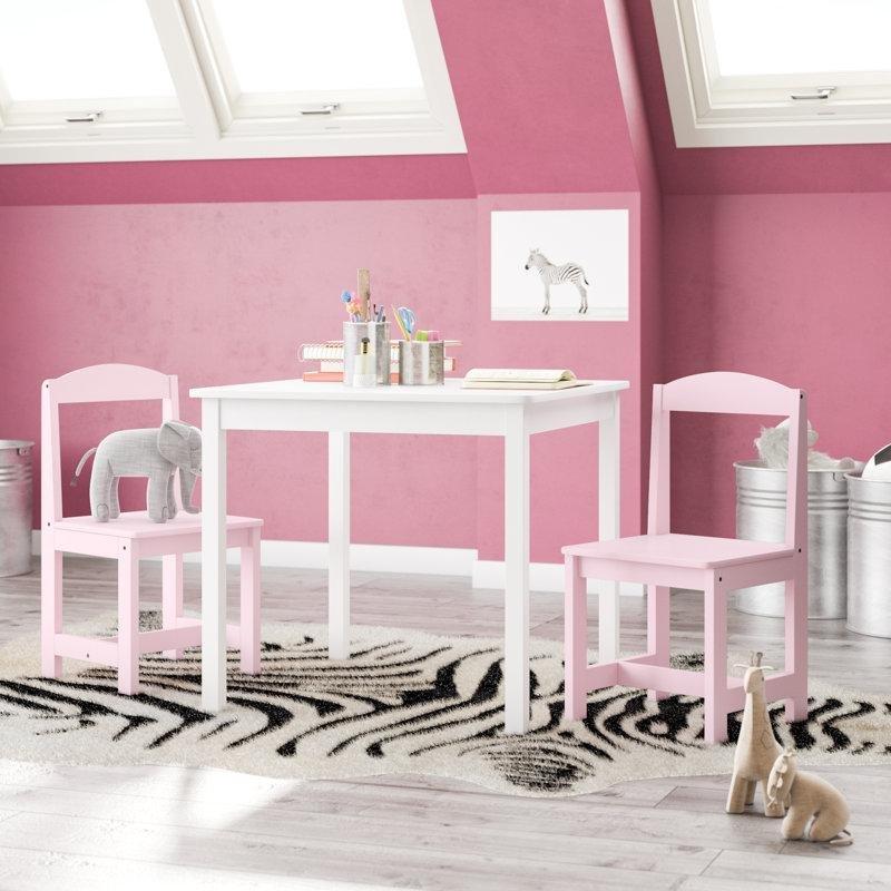 Beyaz ve Pembe Endüstriyel Ahşap Çocuk Yemek Masası 60x60 cm - 86587