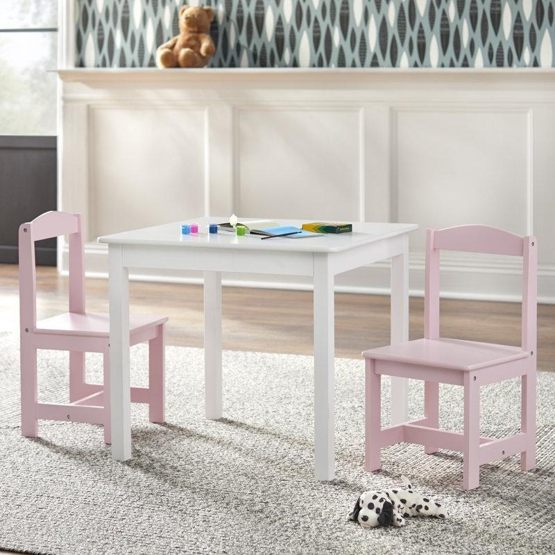 Beyaz ve Pembe Endüstriyel Ahşap Çocuk Yemek Masası 60x60 cm - 86587