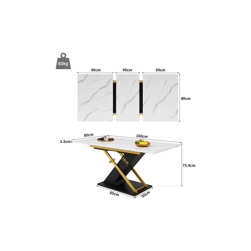Beyaz ve Siyah Mermer Desenli Açılır Yemek Masası 120-160 cm - 83188