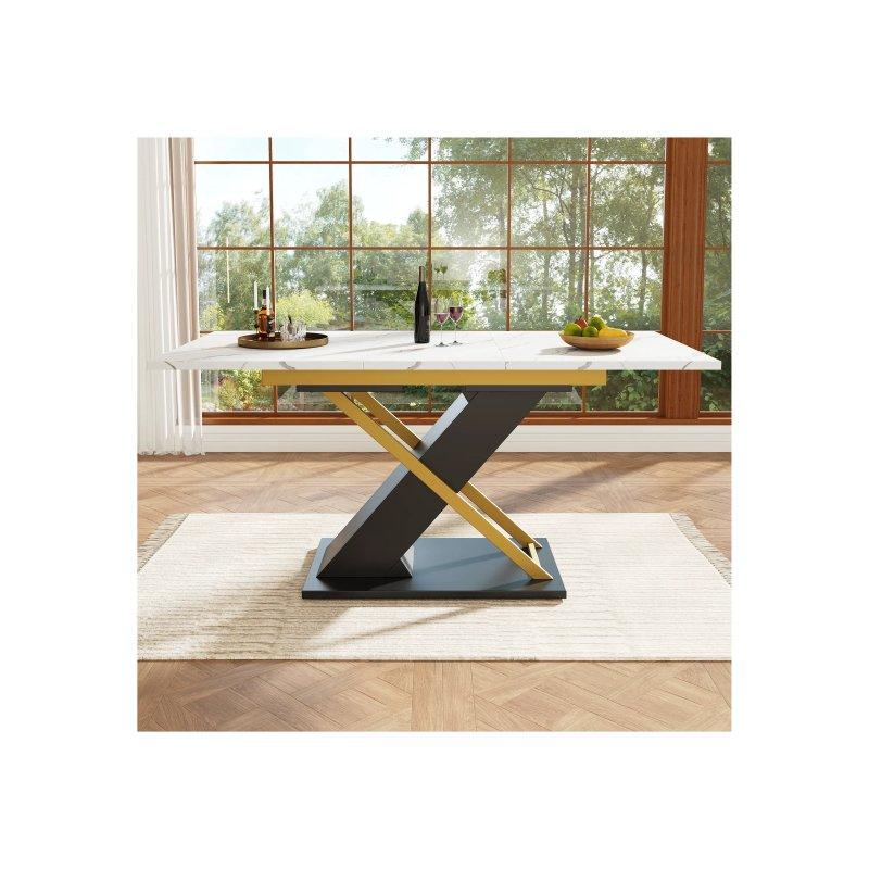 Beyaz ve Siyah Mermer Desenli Açılır Yemek Masası 120-160 cm - 83188