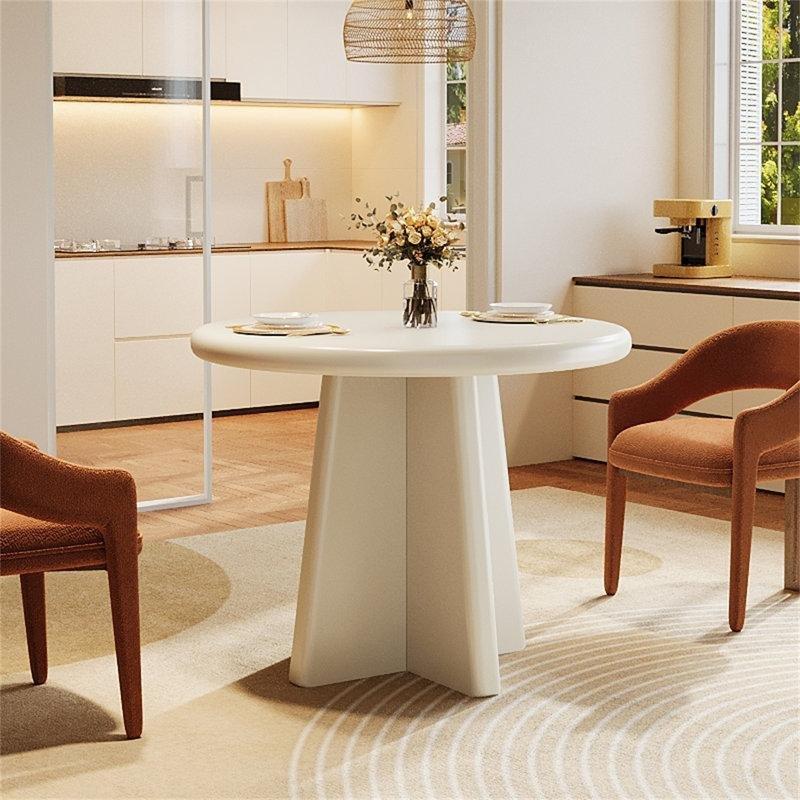 Beyaz Yuvarlak Endüstriyel Ahşap Mutfak Yemek Masası 80 cm - 84973