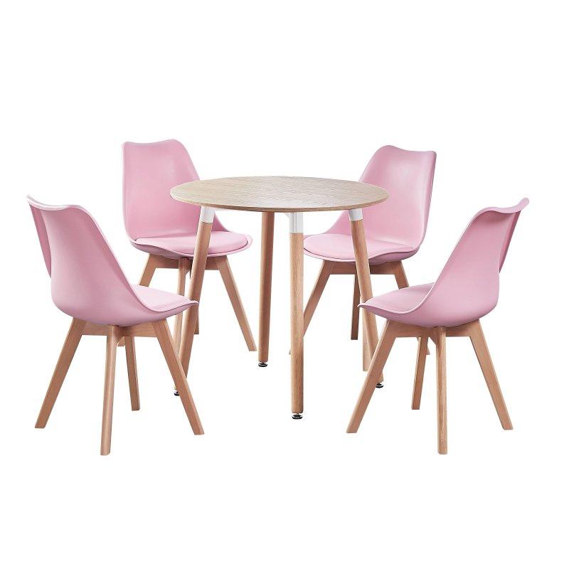 Beyaz Yuvarlak Mutfak Masası ve Pembe Sandalye Seti 4 Kişilik - 88690