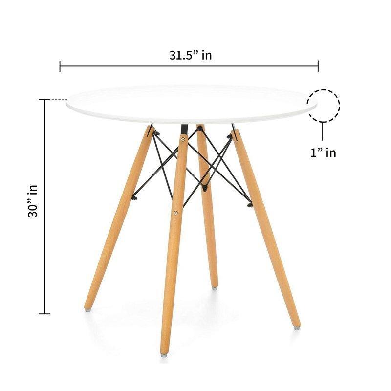Beyaz Yuvarlak Yemek Masası 81 cm Çap Doğal Huş Ağacı Ayaklı - 87922