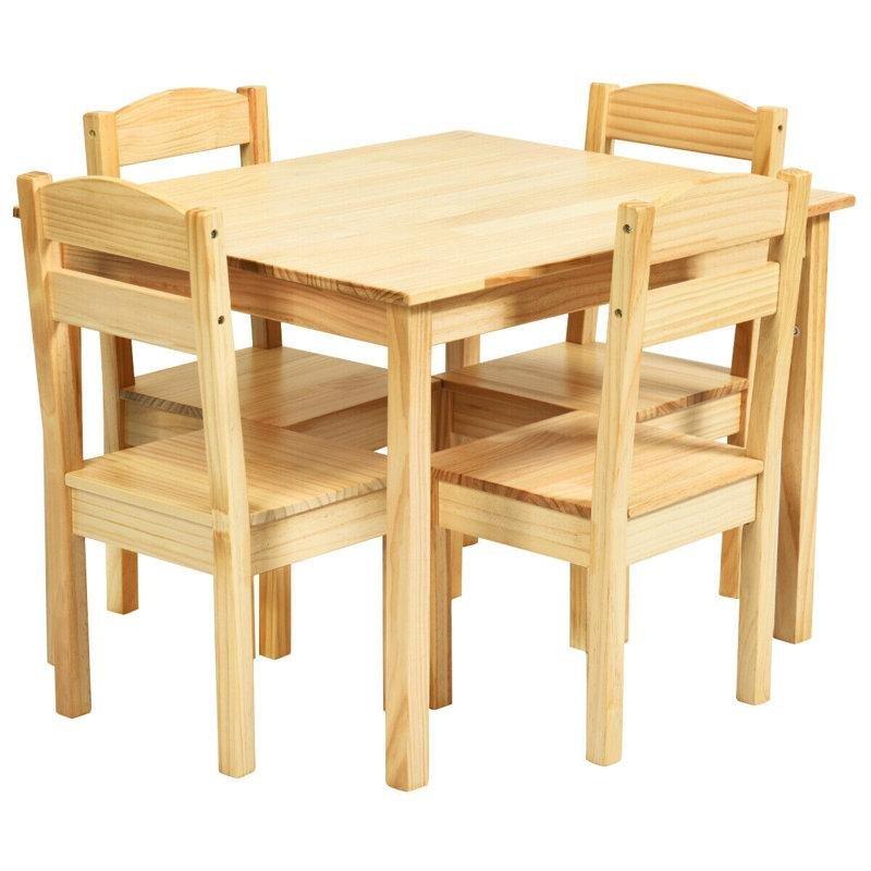 Çam Ağacı Kahverengi Çocuk Yemek Masası 66 cm Uzunluk 4 Sandalyeli Set - 86539