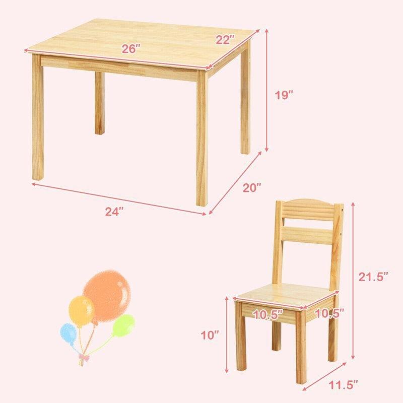 Çam Ağacı Kahverengi Çocuk Yemek Masası 66 cm Uzunluk 4 Sandalyeli Set - 86539