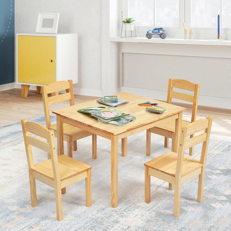 Çam Ağacı Kahverengi Çocuk Yemek Masası 66 cm Uzunluk 4 Sandalyeli Set - 86539