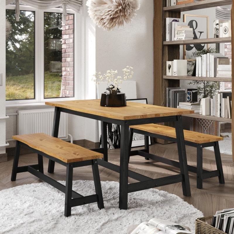 Çam Ağacından Dikdörtgen Yemek Masası 150x80 cm Siyah Ayaklı - 87310