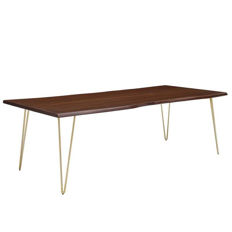 Canlı Kenar Akasya Ahşap Kütük Yemek Masası 244 cm Gold Ayaklı - 87940