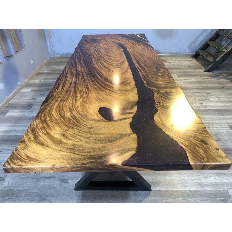 Canlı Kenar Epoksi Yemek Masası 118 cm Genişlik Siyah Çelik Ayaklı - 86746