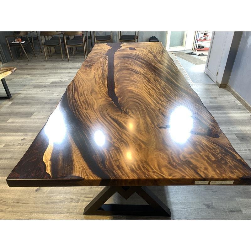 Canlı Kenar Epoksi Yemek Masası 118 cm Genişlik Siyah Çelik Ayaklı - 86746