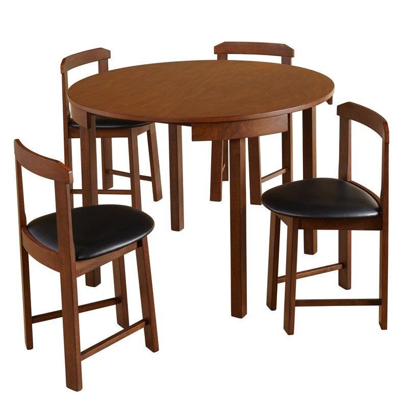 Carrollton Dört Kişilik Yuvarlak Yemek Masası Seti Ceviz Rengi Endüstriyel Ahşap 105 cm Çapında - 87994