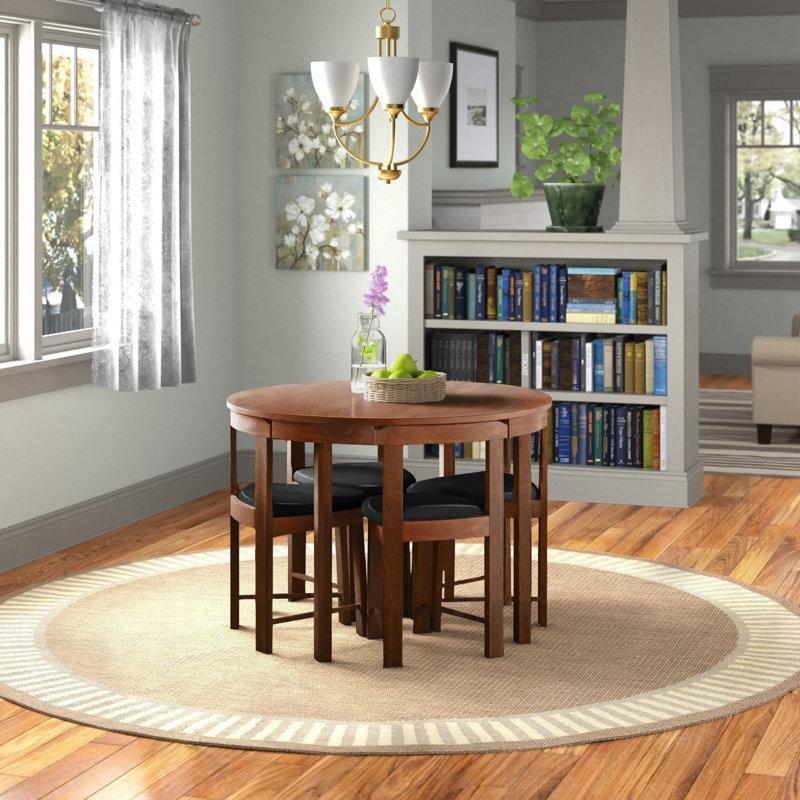 Carrollton Dört Kişilik Yuvarlak Yemek Masası Seti Ceviz Rengi Endüstriyel Ahşap 105 cm Çapında - 87994