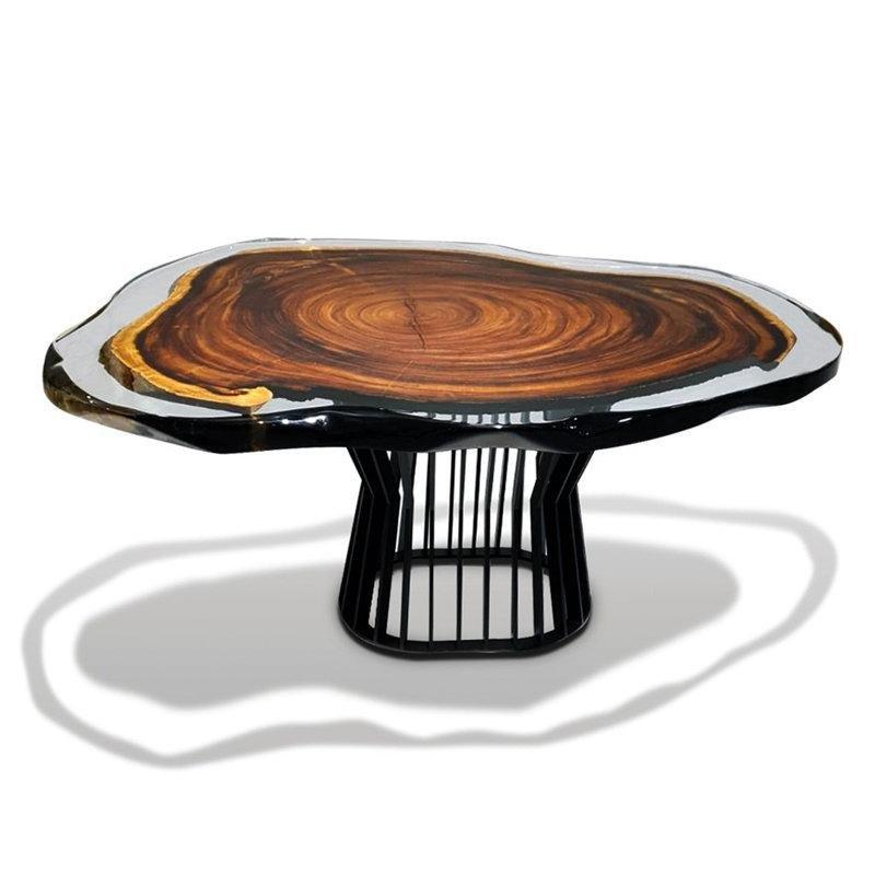 Ceviz Ağacı Epoksi Yemek Masası Siyah Metal Ayaklı 160x120 cm - 86755