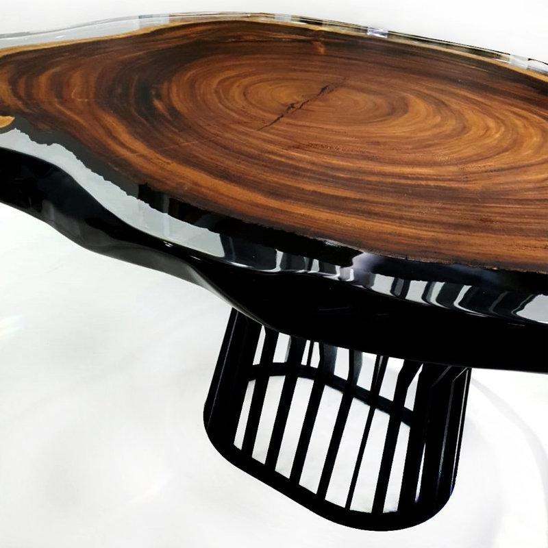 Ceviz Ağacı Epoksi Yemek Masası Siyah Metal Ayaklı 160x120 cm - 86755