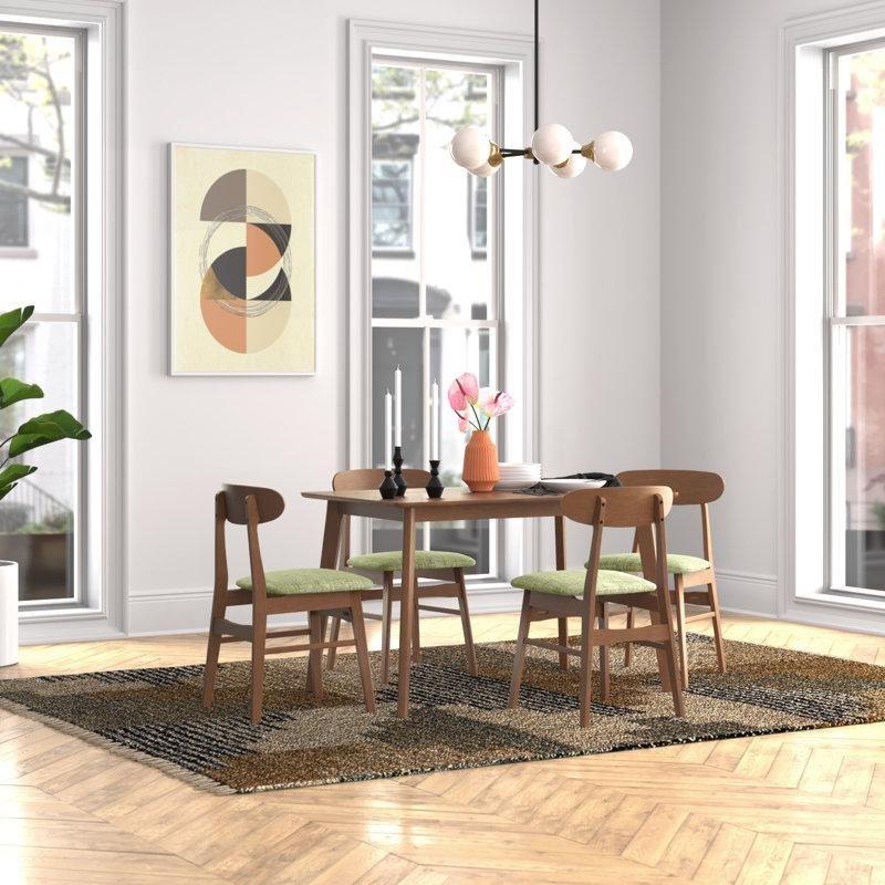 Ceviz Kahverengi Endüstriyel Ahşap 120 cm Dikdörtgen Yemek Masası ve 4 Yeşil Sandalyeli Set - 88012