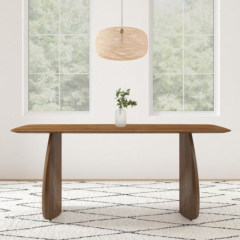 Ceviz Kaplı Modern Yemek Masası 180 cm x 90 cm Çift Ayaklı Tasarım - 87454
