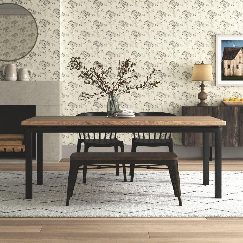 Ceviz Masif Ahşap Tablalı Siyah Metal Ayaklı Kütük Yemek Masası 188x94 cm - 87880