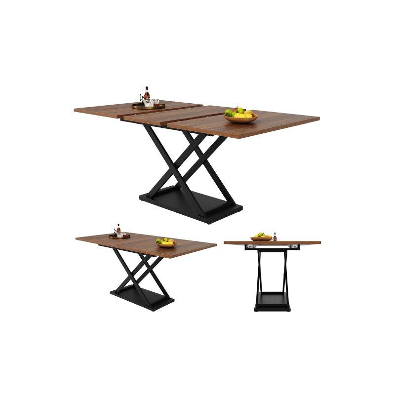 Ceviz Rengi Açılır Yemek Masası 120-160 cm MDF Metal Ayaklı - 83251
