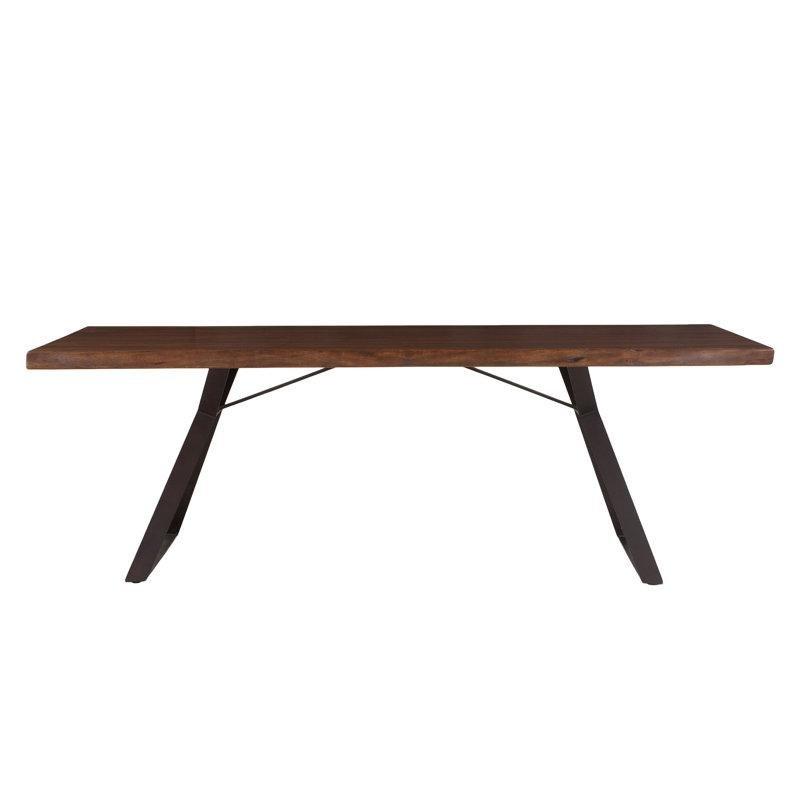 Ceviz Rengi Akasya Masif Ahşap Tablalı Metal Ayaklı Kütük Yemek Masası 80x40 cm - 87844
