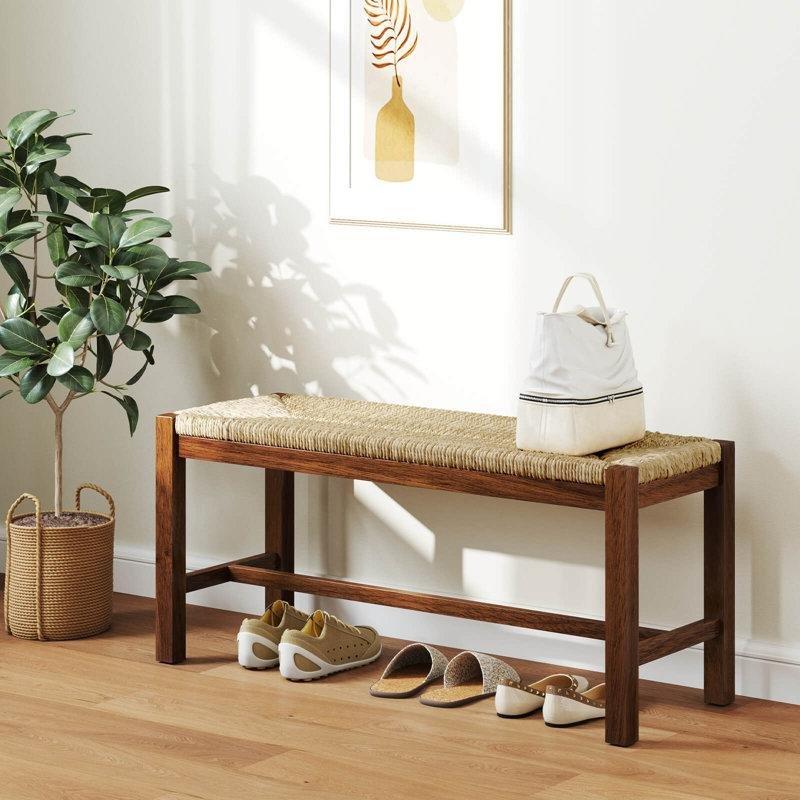 Ceviz Rengi Doğal Saz Oturak 102 cm Yemek Masası Bench - 88285