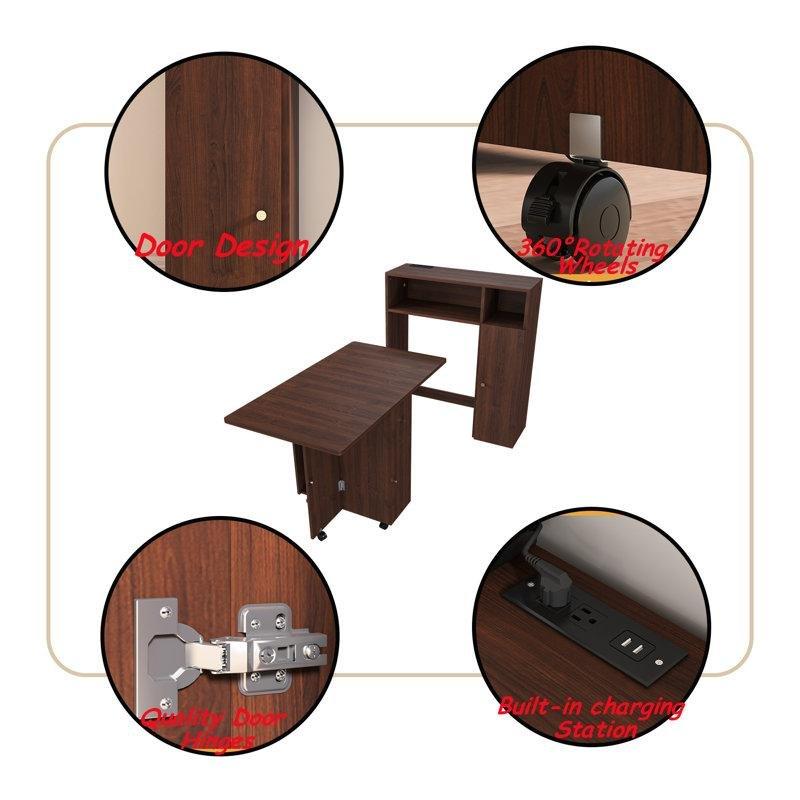 Ceviz Rengi Endüstriyel Ahşap Katlanır Yemek Masası ve Duvar Dolabı Seti - 86359