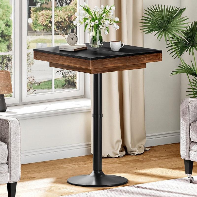 Ceviz Rengi Endüstriyel Ahşap Siyah Metal Tabanlı Sürgülü Saklama Bölmeli Yüksek Bar Masası 60x60x100 cm - 84982