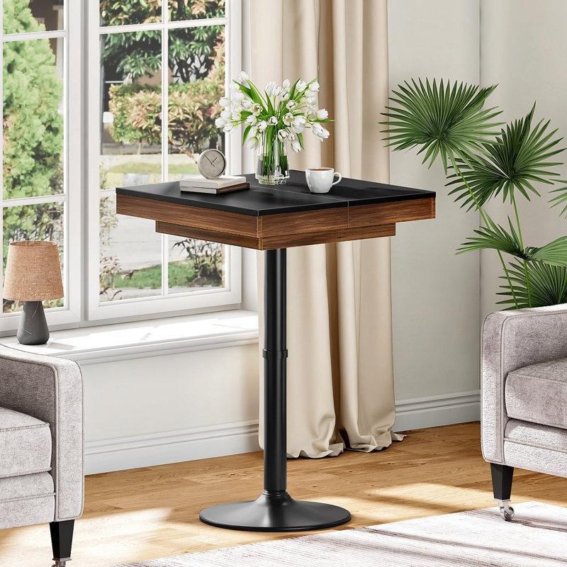 Ceviz Rengi Endüstriyel Ahşap Siyah Metal Tabanlı Sürgülü Saklama Bölmeli Yüksek Bar Masası 60x60x100 cm - 84982