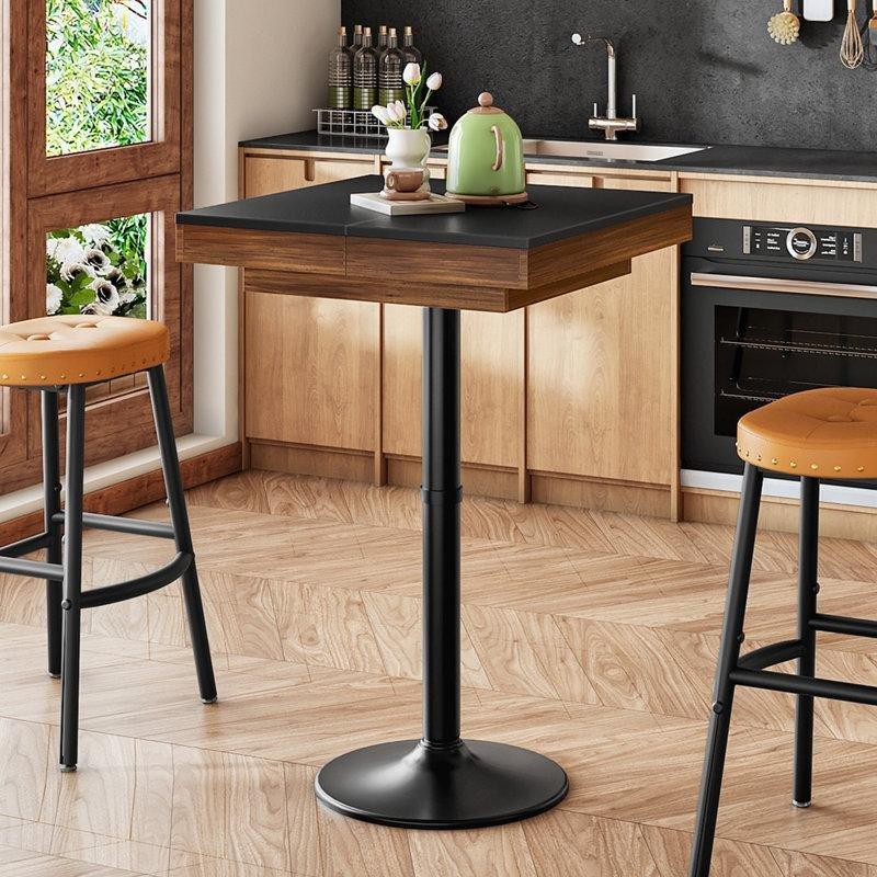 Ceviz Rengi Endüstriyel Ahşap Siyah Metal Tabanlı Sürgülü Saklama Bölmeli Yüksek Bar Masası 60x60x100 cm - 84982